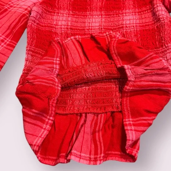 Thereabouts Charming Red And Pink Plaid Smocked Girls Blouse Size XS 6-6X - Picture 9 of 9